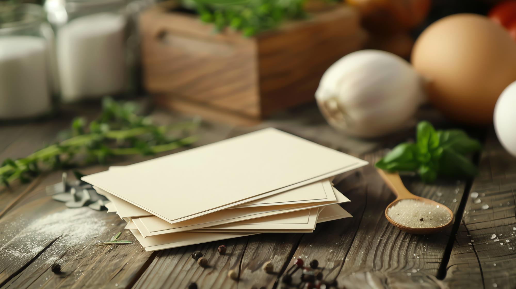 Stack of recipe cards with ingredients